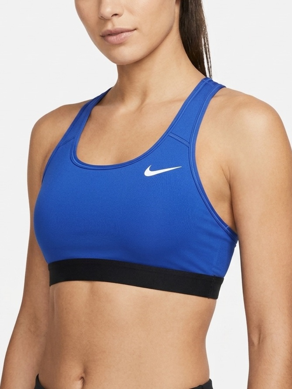 Nike Dri-FIT Swoosh Medium Support Racerback Sports Bra Blue Black Womens Medium